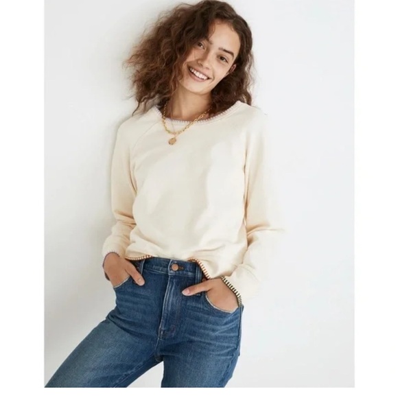 Madewell Stitched Shrunken Sweatshirt Ivory Size Small - Picture 1 of 9